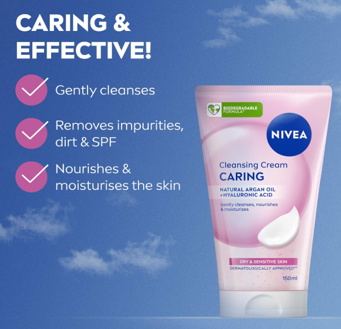 NIVEA Caring Cleansing Face Cream Wash, 150ml